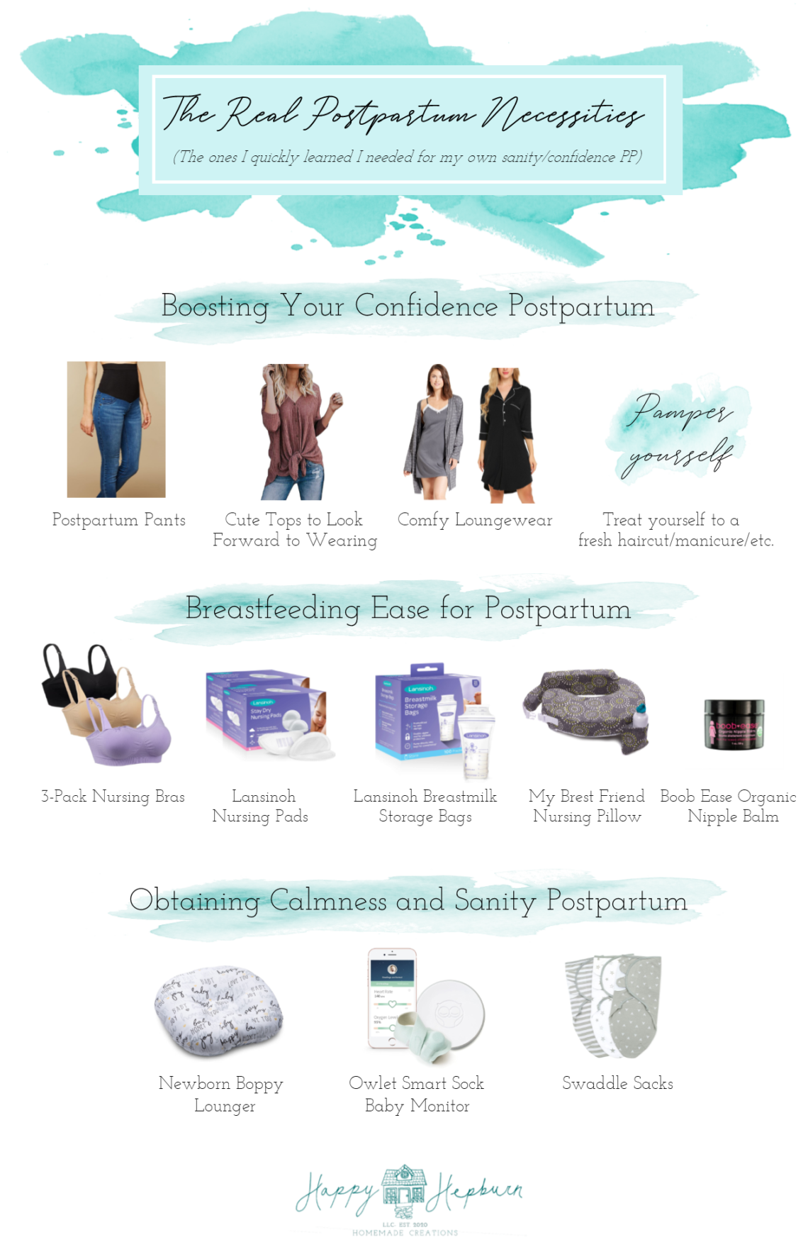 Postpartum Necessities the ones you need to boost our confidence and sanity during recovery featuring compression postpartum pants, nursing bras, robes and nightgowns, lansinoh breastfeeding essentials and more