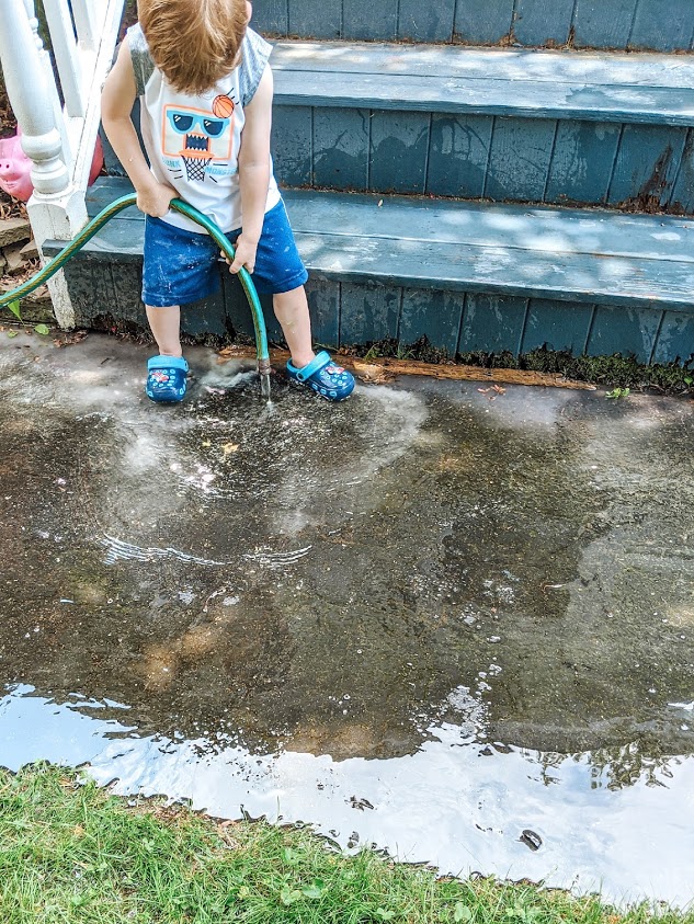 Wash away the sidewalk chalk paint with a hose! 
