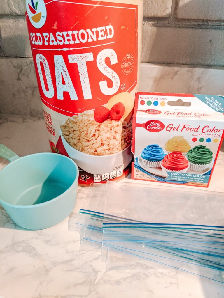 Ingredients for Rainbow Oats: oats, water, food coloring 